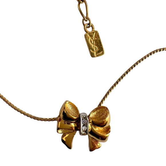Yves Saint Laurent Gold and Rhinestone Bow Necklace - Picture 8 of 14